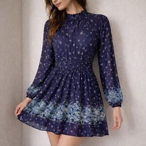 Let Me Be Blue Floral Cottagecore Prairie Romantic Mini Dress Size XL